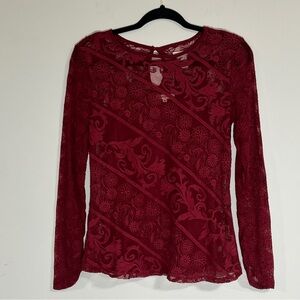 Sundance Womens's Lace Overlay Top with Inner Camisole Reddish Burgundy Size XS